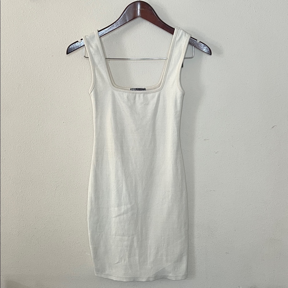 Zara Ribbed Tank Dress Beige Speckled Size Large Casual